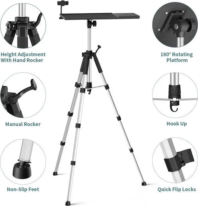 Alt view image 3 of 7 - Projector Tripod Stand, Laptop Tripod Stand, Outdoor Projector Stand Adjustable Tall from 17.6 to 51.4 Inches, Multi-Purpose Portable Projector Stand Laptop Floor Stand for Laptop, DJ