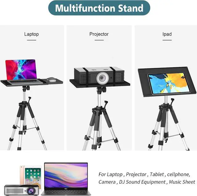 Alt view image 5 of 7 - Projector Tripod Stand, Laptop Tripod Stand, Outdoor Projector Stand Adjustable Tall from 17.6 to 51.4 Inches, Multi-Purpose Portable Projector Stand Laptop Floor Stand for Laptop, DJ