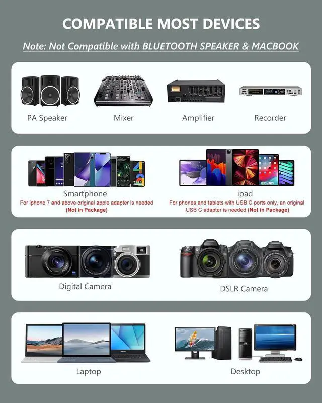 Alt view image 2 of 7 - Wireless Microphone System Headset Mic/Stand Mic/Lavalier Lapel Mic with Rechargeable Bodypack Transmitter & Receiver 1/4" Output for iPhone, PA Speaker, DSLR Camera, Recording, Teaching, Church, Vlog