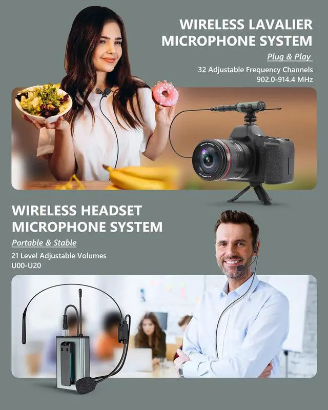 Alt view image 3 of 7 - Wireless Microphone System Headset Mic/Stand Mic/Lavalier Lapel Mic with Rechargeable Bodypack Transmitter & Receiver 1/4" Output for iPhone, PA Speaker, DSLR Camera, Recording, Teaching, Church, Vlog