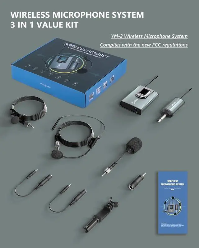 Alt view image 7 of 7 - Wireless Microphone System Headset Mic/Stand Mic/Lavalier Lapel Mic with Rechargeable Bodypack Transmitter & Receiver 1/4" Output for iPhone, PA Speaker, DSLR Camera, Recording, Teaching, Church, Vlog