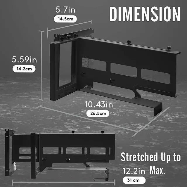 Alt view image 3 of 7 - Vertical PCIe 4.0 GPU Mount Bracket Graphic Card Holder with 5V 3 Pin ARGB LED Module, Video Card VGA Support Kit with PCIe 4.0 X16 Gen4 17cm/6.69in Riser Cable 90 Degree Right Angle (Black)