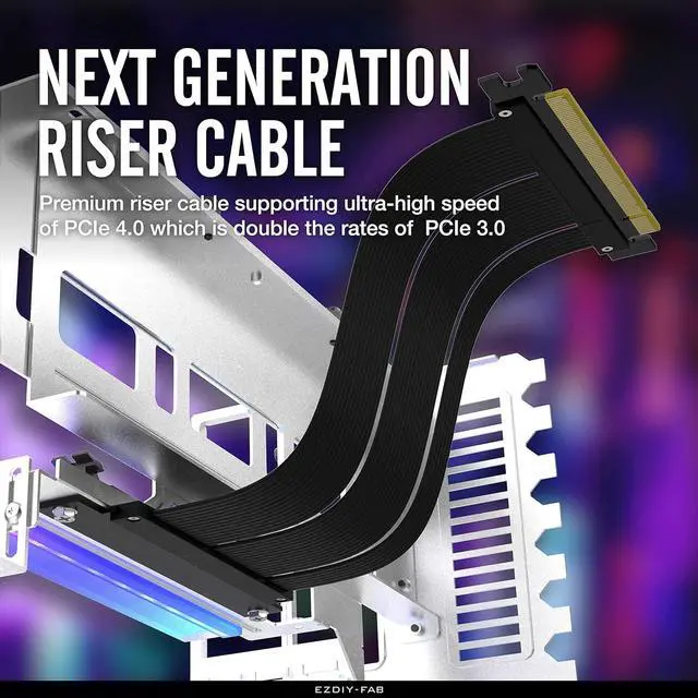Alt view image 3 of 7 - Vertical PCIe 4.0 GPU Mount Bracket Graphic Card Holder with 5V 3 Pin ARGB LED Module, Video Card VGA Support Kit with PCIe 4.0 X16 Gen4 17cm/6.69in Riser Cable 90 Degree Right Angle- White