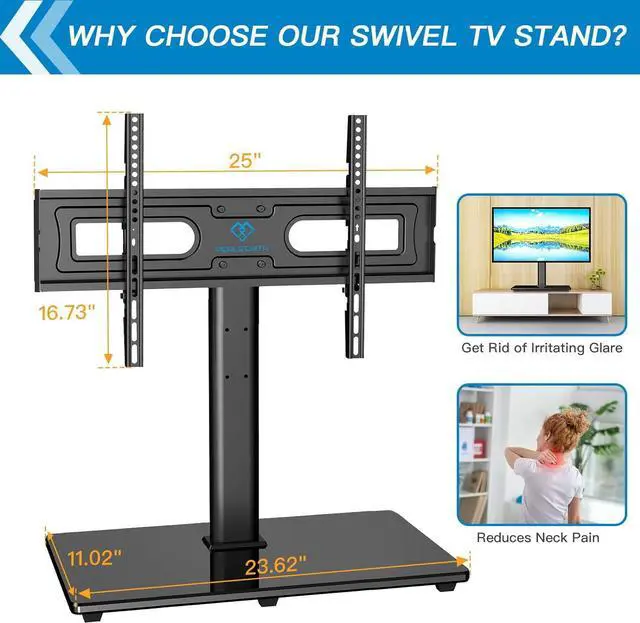 Alt view image 6 of 7 - Swivel Universal TV Stand Mount for 32-80 Inch LCD OLED Flat/Curved Screen TVs up to 99lbs-Height Adjustable Table Top TV Stand/Base with Tempered Glass Base&Wire Management,VESA 600x400mm