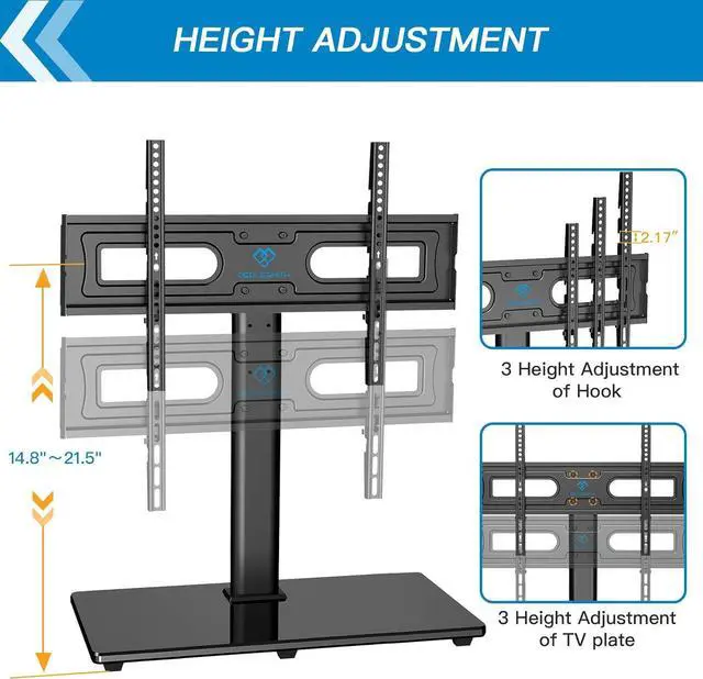 Alt view image 7 of 7 - Swivel Universal TV Stand Mount for 32-80 Inch LCD OLED Flat/Curved Screen TVs up to 99lbs-Height Adjustable Table Top TV Stand/Base with Tempered Glass Base&Wire Management,VESA 600x400mm