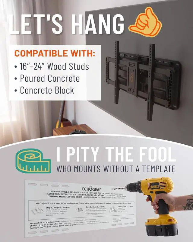 Alt view image 5 of 7 - TV Wall Mount for Large TVs Up to 90" - Full Motion Has Smooth Swivel, Tilt, & Extension - Universal Design Works with Samsung, Vizio & More - Includes Hardware & Drill Template