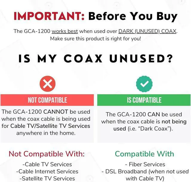 Alt view image 2 of 7 - Nexuslink G.hn Ethernet Over Coax Adapter | 1200 Mbps, Fast and Secure Network Performance, Online Gaming and Streaming in Hard-to-Reach Locations, 2 Units (GCA-1200-KIT)