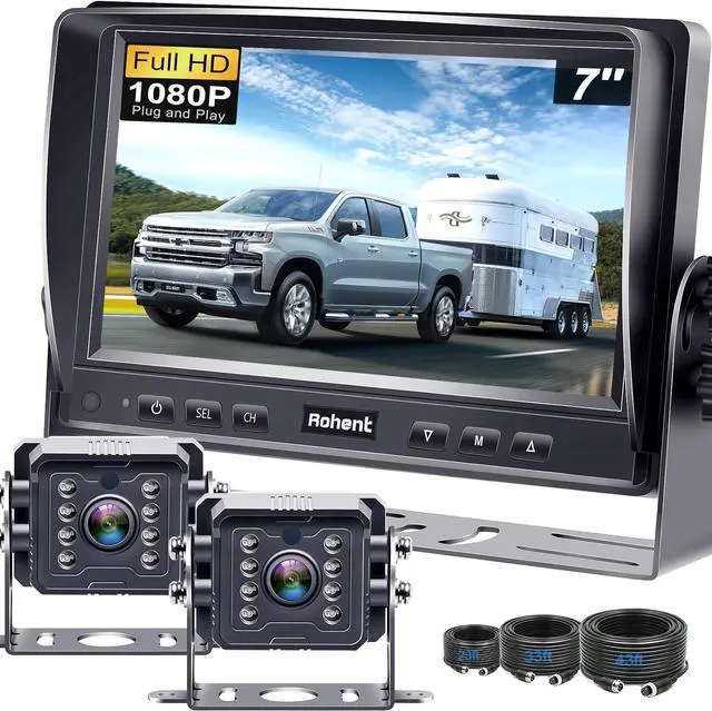 Main image of Dual RV Backup Camera System Upgraded: No Lag Easy Installation Plug and Play 7" Monitor HD 1080P Rear View Camera Wired Kit IP69 Waterproof IR Crystal Night Vision for Truck Trailer Camper Tractor R4