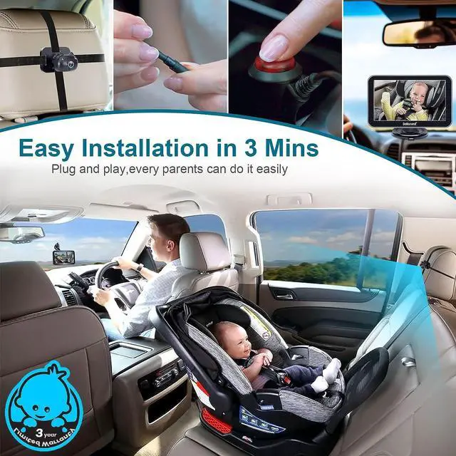 Alt view image 3 of 7 - DoHonest Baby Car Camera 7-Inch: USB Plug and Play Easy Setup 360° Rotating Backseat Camera Two Kids HD 1080P Rear Facing Car Seat Camera Clear Night Vision -V9