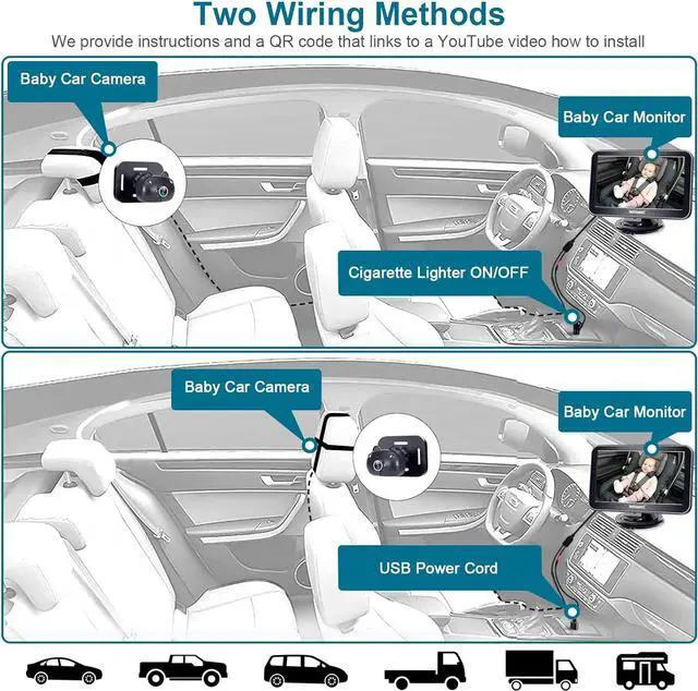 Alt view image 6 of 7 - DoHonest Baby Car Camera 7-Inch: USB Plug and Play Easy Setup 360° Rotating Backseat Camera Two Kids HD 1080P Rear Facing Car Seat Camera Clear Night Vision -V9