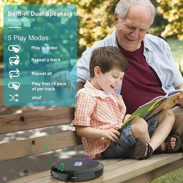 Alt view image 6 of 7 - CD Player Portable,Portable CD Player with Built-in Dual Speakers,Rechargeable CD Player for Car and Home,Personal Walkman CD Player with Headphones for Elderly Adults and Kids