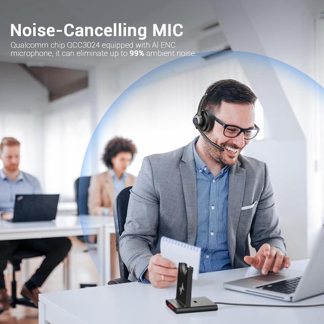 Alt view image 2 of 7 - Bluetooth Headset - Wireless Headset with Noise Cancelling Microphone, V5.2 Computer Headphones with USB Dongle, Charging Base & Mic Mute for Work/Call Center/PC/Laptop/Online Class/Zoom