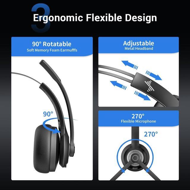 Alt view image 7 of 7 - Bluetooth Headset - Wireless Headset with Noise Cancelling Microphone, V5.2 Computer Headphones with USB Dongle, Charging Base & Mic Mute for Work/Call Center/PC/Laptop/Online Class/Zoom