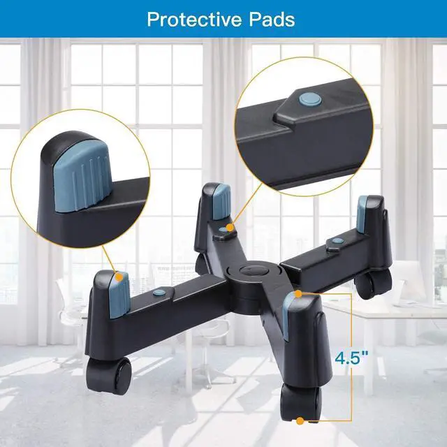 Alt view image 5 of 7 - Computer Tower Stand, HUANUO CPU Holder Desktop Stand Desktop ATX-Case Mobile Cart Holder Adjustable Width with 4 Caster Wheels, Fits Most Computer Cases Under Desk, Black