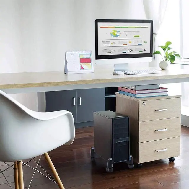 Alt view image 7 of 7 - Computer Tower Stand, HUANUO CPU Holder Desktop Stand Desktop ATX-Case Mobile Cart Holder Adjustable Width with 4 Caster Wheels, Fits Most Computer Cases Under Desk, Black