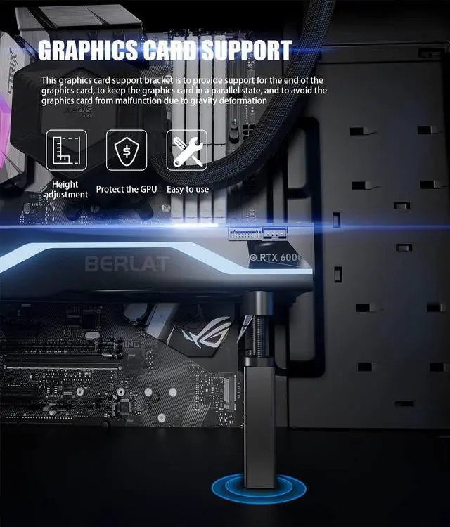 Alt view image 3 of 7 - GPU Support Bracket,BERLAT Graphics Card GPU Brace Support,Adjustable Height Graphics Card Holder,Video Card Sag Holder Bracket, Universal VGA Graphics Card Holder - All-Aluminum Metal Material