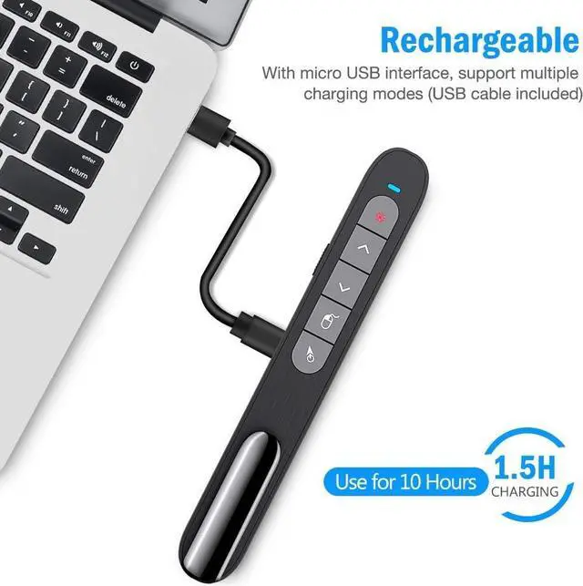 Alt view image 4 of 7 - DinoFire Wireless Presenter Remote with Air Mouse, RF 2.4GZ USB Rechargeable Presentation Clicker and Pointer Powerpoint PPT Slide Clicker for Laptop/Computer/MAC