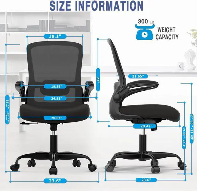 Alt view image 2 of 7 - Office Chair, Ergonomic Desk Chair with Adjustable Lumbar Support, High Back Mesh Computer Chair with Flip-up Armrests-BIFMA Passed Task Chairs, Executive Chair for Home Office