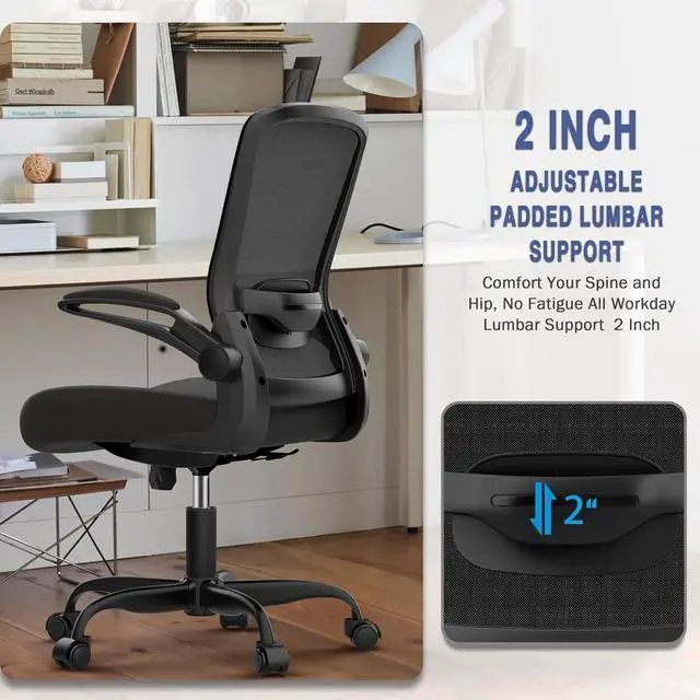 Alt view image 7 of 7 - Office Chair, Ergonomic Desk Chair with Adjustable Lumbar Support, High Back Mesh Computer Chair with Flip-up Armrests-BIFMA Passed Task Chairs, Executive Chair for Home Office