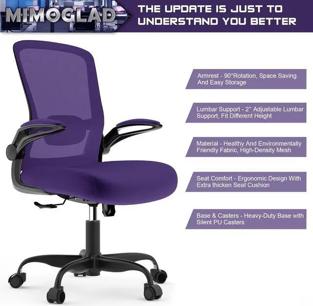 Alt view image 3 of 7 - Office Chair, Ergonomic Desk Chair with Adjustable Lumbar Support, High Back Mesh Computer Chair with Flip-up Armrests-BIFMA Passed Task Chairs, Executive Chair for Home Office