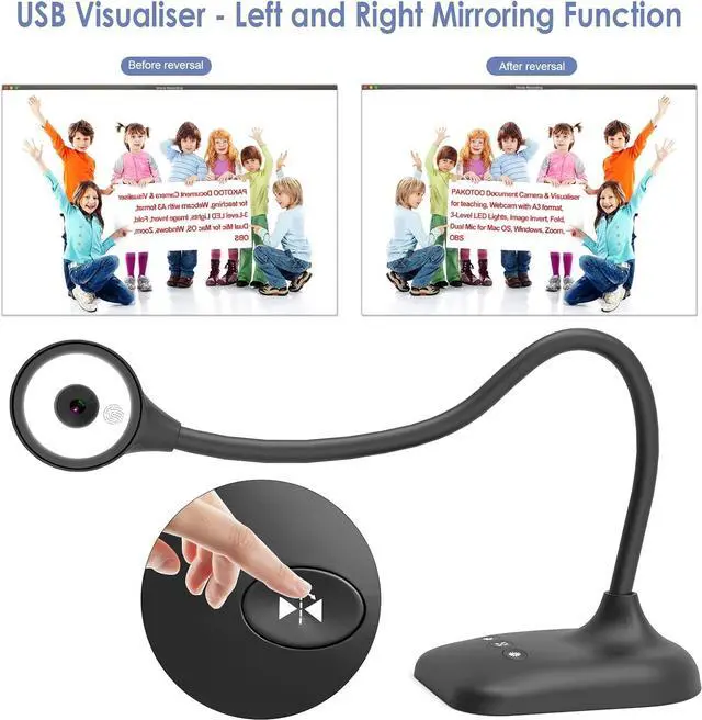 Alt view image 5 of 7 - USB Document Camera for Teachers, Webcam/Doc Camera for Classroom with A3 Format, 3-Level LED Lights, Image Invert, Fold, Dual mic for Mac OS, Windows, Zoom, OBS Work with Distance Learning