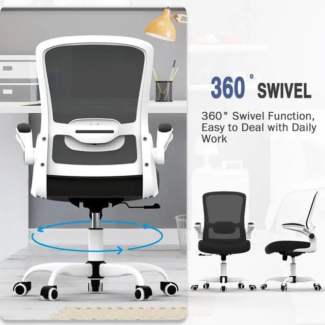 Alt view image 2 of 7 - Office Chair, Ergonomic Desk Chair with Adjustable Lumbar Support & Seat Height, High Back Mesh Computer Chair with Flip-up Armrests-BIFMA Passed Task Chairs for Home Office (Modern, White)