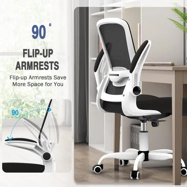 Alt view image 5 of 7 - Office Chair, Ergonomic Desk Chair with Adjustable Lumbar Support & Seat Height, High Back Mesh Computer Chair with Flip-up Armrests-BIFMA Passed Task Chairs for Home Office (Modern, White)