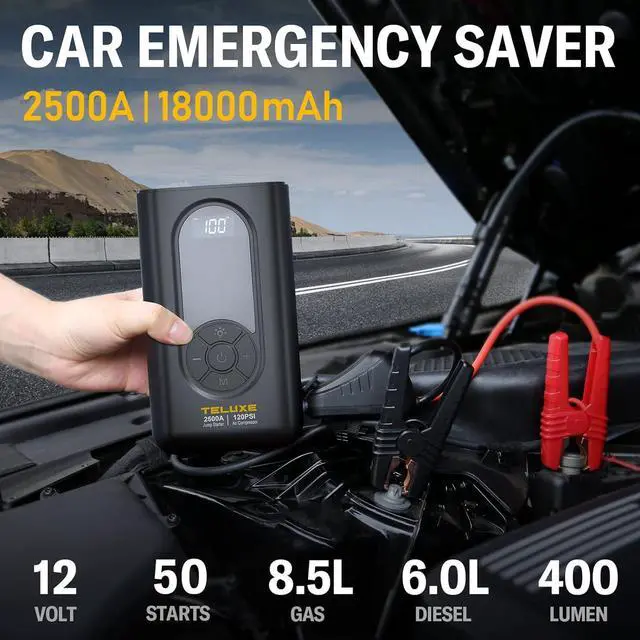 Alt view image 2 of 7 - Jump Starter with Air Compressor, 2500A 120PSI Car Battery Jump Starter with Digital Tire Inflator, 12V Lithium Jump Box for Vehicles, Battery Booster for 8.5L Gas or 6.0L Diesel Engines.