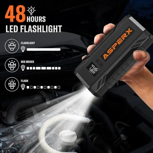Alt view image 5 of 7 - ASPERX Car Jump Starter, 1500A Peak Battery Starter for Up to 7.0L Gas or 5.5L Diesel Engine, 12V Portable Power Pack with 1.4 INCH LCD Display