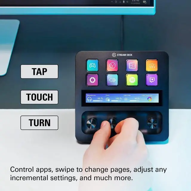Alt view image 3 of 6 - Elgato USB-C Stream Deck +, Audio Mixer, Production Console and Studio Controller for Content Creators, Streaming, Gaming, with Customizable Touch Strip dials and LCD Keys, Works with Mac and PC