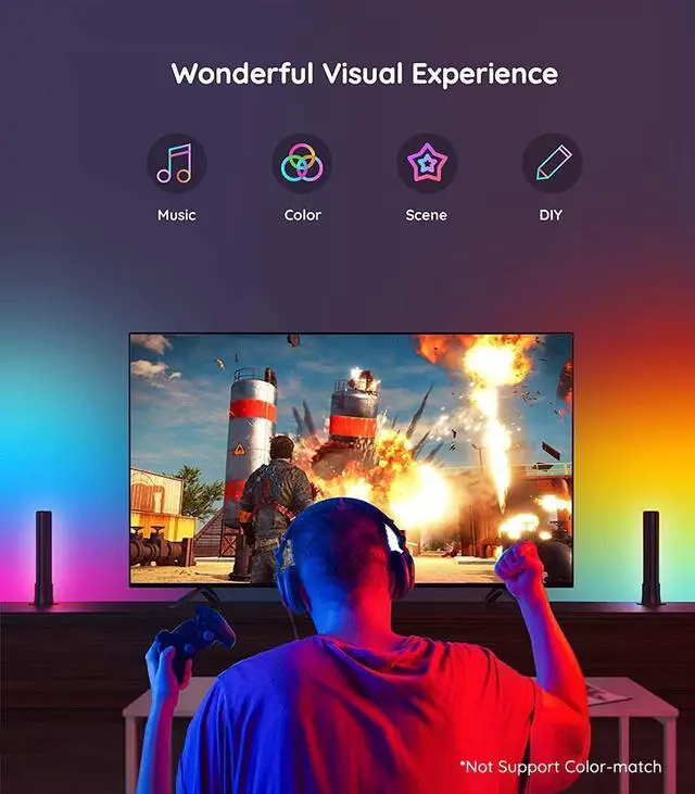 Alt view image 2 of 6 - Smart Light Bars, RGBICWW Smart LED Lights with 12 Scene Modes and Music Modes, Bluetooth Color Light Bar for Entertainment, PC, TV, Mood Lighting for Room Decoration