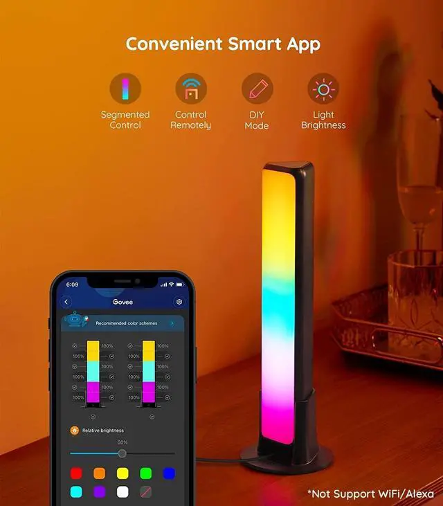 Alt view image 5 of 6 - Smart Light Bars, RGBICWW Smart LED Lights with 12 Scene Modes and Music Modes, Bluetooth Color Light Bar for Entertainment, PC, TV, Mood Lighting for Room Decoration