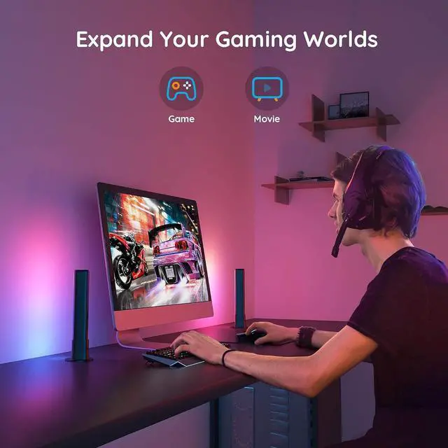 Alt view image 6 of 6 - Smart Light Bars, RGBICWW Smart LED Lights with 12 Scene Modes and Music Modes, Bluetooth Color Light Bar for Entertainment, PC, TV, Mood Lighting for Room Decoration