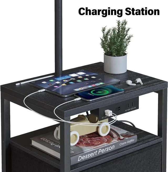 Alt view image 4 of 6 - SUNMORY Floor Lamp with Table & 2 Drawers, Lamp with USB Port and Outlet, Lamps for Nightstand with 3 Color Temperature Led Bulb Included, Floor Lamps for Living Room, Bedroom and Home Office, Black