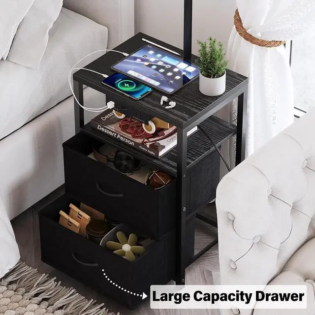 Alt view image 3 of 6 - SUNMORY Floor Lamp with Table & 2 Drawers, Lamp with USB Port and Outlet, Lamps for Nightstand with 3 Color Temperature Led Bulb Included, Floor Lamps for Living Room, Bedroom and Home Office, Black