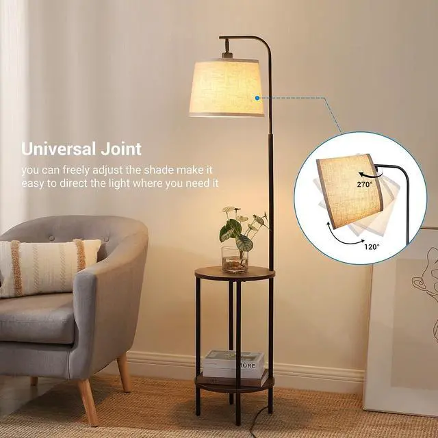 Alt view image 3 of 6 - Floor Lamp with Table Attached, Farmhouse Narrow Nightstand, Wooden End Side Table Floor Lamp, Adjustable Reading Lamp for Bedroom, Living Room, Office, Kids Room