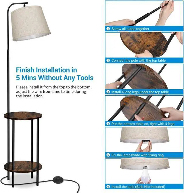 Alt view image 5 of 6 - Floor Lamp with Table Attached, Farmhouse Narrow Nightstand, Wooden End Side Table Floor Lamp, Adjustable Reading Lamp for Bedroom, Living Room, Office, Kids Room