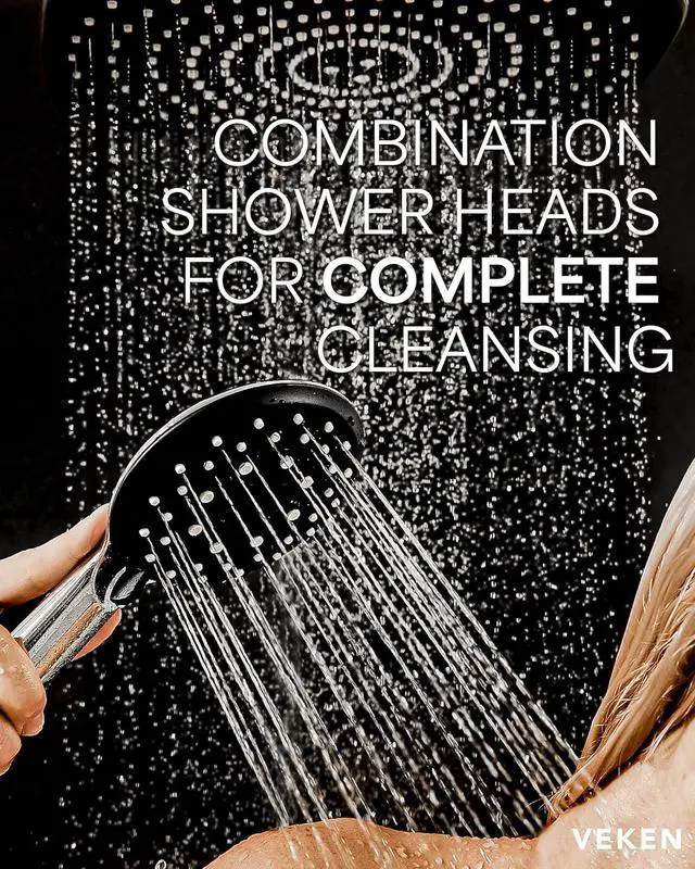 Alt view image 6 of 6 - Veken 12 Inch High Pressure Rain Shower Head -Shower Heads with 5 Modes Handheld Spray Combo- Wide RainFall shower with 70" Hose & Bracket- Adjustable Dual Showerhead with Anti-Clog Nozzles - Chrome