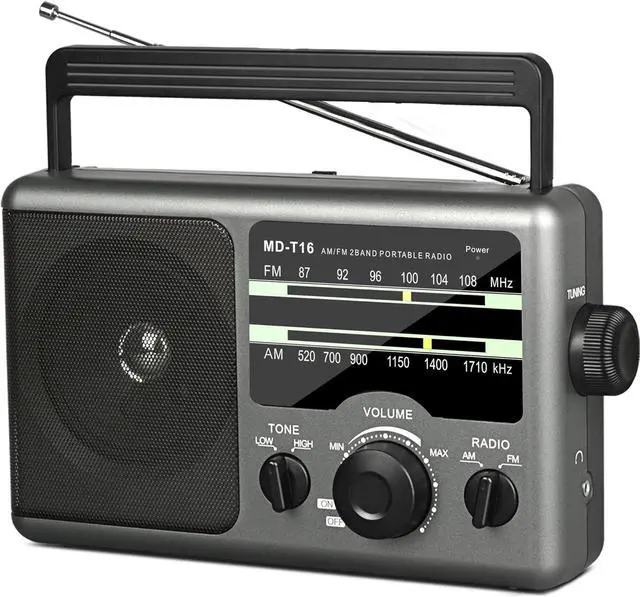 Main image of AM FM Portable Radio Battery Operated Radio by 4X D Cell Batteries Or AC Power Transistor Radio with and Big Speaker, Standard Earphone Jack, High/Low Tone Mode, Large Knob