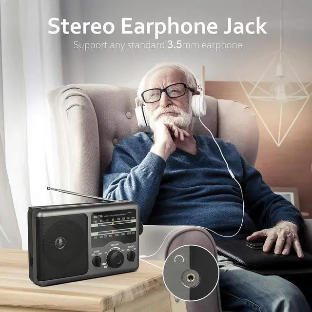 Alt view image 5 of 6 - AM FM Portable Radio Battery Operated Radio by 4X D Cell Batteries Or AC Power Transistor Radio with and Big Speaker, Standard Earphone Jack, High/Low Tone Mode, Large Knob