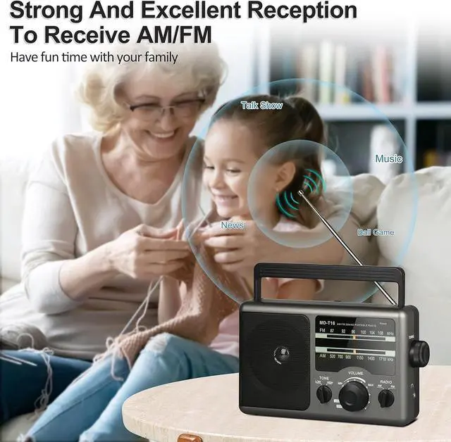 Alt view image 6 of 6 - AM FM Portable Radio Battery Operated Radio by 4X D Cell Batteries Or AC Power Transistor Radio with and Big Speaker, Standard Earphone Jack, High/Low Tone Mode, Large Knob