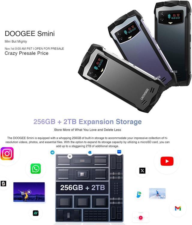 DOOGEE S Mini Mini Rugged Smartphone Unlocked, MTK G99 Android 13 15  GB+256GB Waterproof Cell Phone, 4.5 QHD+ 120Hz, 3000mAh 18W, 50MP+8MP  Rugged
