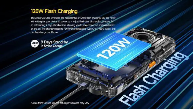 Alt view image 6 of 7 - Ulefone Armor 26 Ultra 5G Rugged Phones, Walkie-Talkie Smartphone, 200MP+64MP+50MP, 3.2X Zoom Lens, 24+512GB, 15600mAh/Dock Charging/120W Flash Charging, 6.78 120Hz, 121dB Speaker, NFC/GPS/uSmart