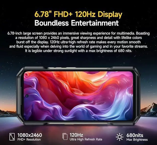 Alt view image 6 of 7 - Ulefone Armor 27 Pro 5G Rugged Phone, 64MP+50MP+50MP Triple Real Camera, 24GB+256GB MTK Dimensity 6300, 10600mAh(33W), 30W Wireless Charging, 6.78" FHD+ 120Hz Corning Gorilla Screen, Android 14+case