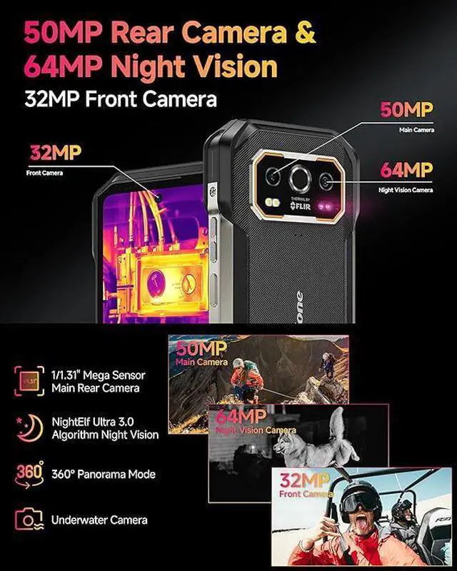 Alt view image 5 of 7 - Ulefone Armor 27T Pro 5G Rugged Phone, Thermal Imaging 64MP+50MP Camera, 24GB+256GB MTK Dimensity 6300, 10600mAh(33W), 30W Wireless Charging, 6.78" FHD+ 120Hz Corning Gorilla Screen, Android 14 +case