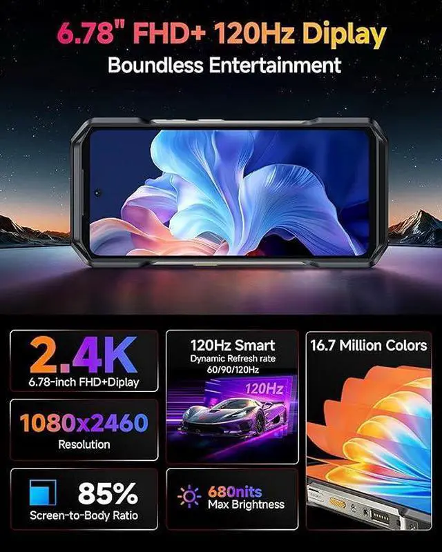 Alt view image 6 of 7 - Ulefone Armor 27T Pro 5G Rugged Phone, Thermal Imaging 64MP+50MP Camera, 24GB+256GB MTK Dimensity 6300, 10600mAh(33W), 30W Wireless Charging, 6.78" FHD+ 120Hz Corning Gorilla Screen, Android 14 +case