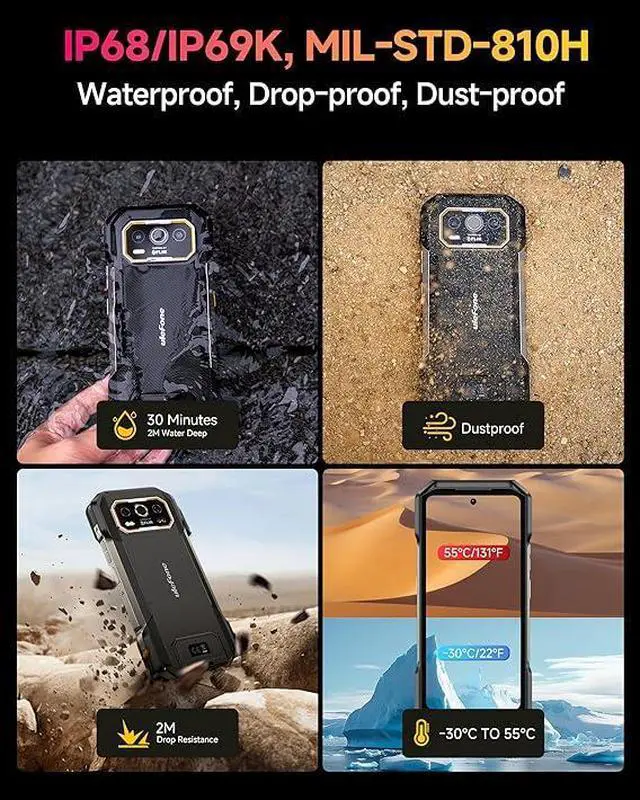 Alt view image 7 of 7 - Ulefone Armor 27T Pro 5G Rugged Phone, Thermal Imaging 64MP+50MP Camera, 24GB+256GB MTK Dimensity 6300, 10600mAh(33W), 30W Wireless Charging, 6.78" FHD+ 120Hz Corning Gorilla Screen, Android 14 +case