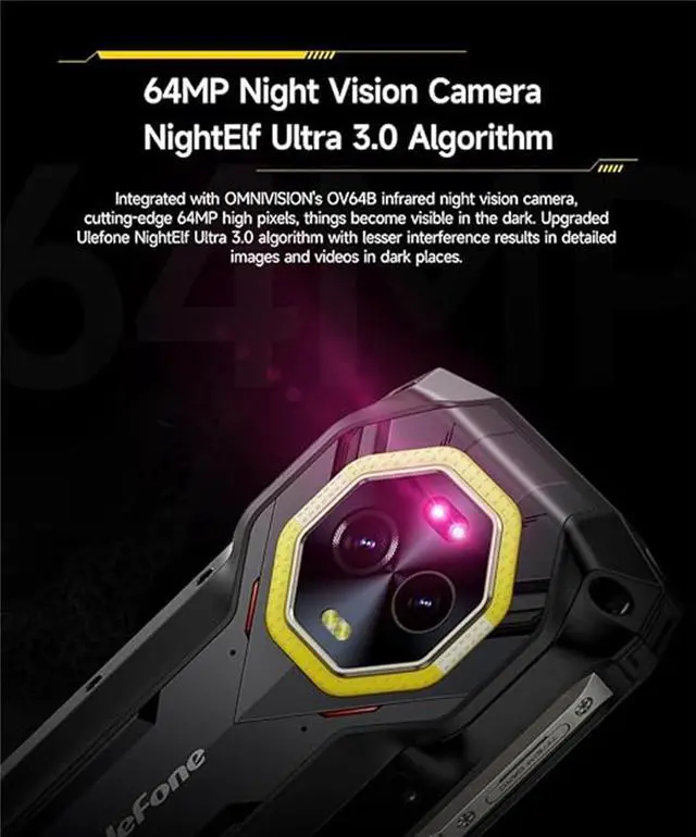 Alt view image 3 of 6 - Ulefone Armor Mini 20 Pro Phone 5G Global Version Rugged Phone, 64MP Night Vision 16GB+256GB Smartphone 6200mAh 33W, 50MP+32MP Camera, 4.7" HD+, Android 14, IP68/IP69K, Dual SIM, NFC, GPS IR Blaster