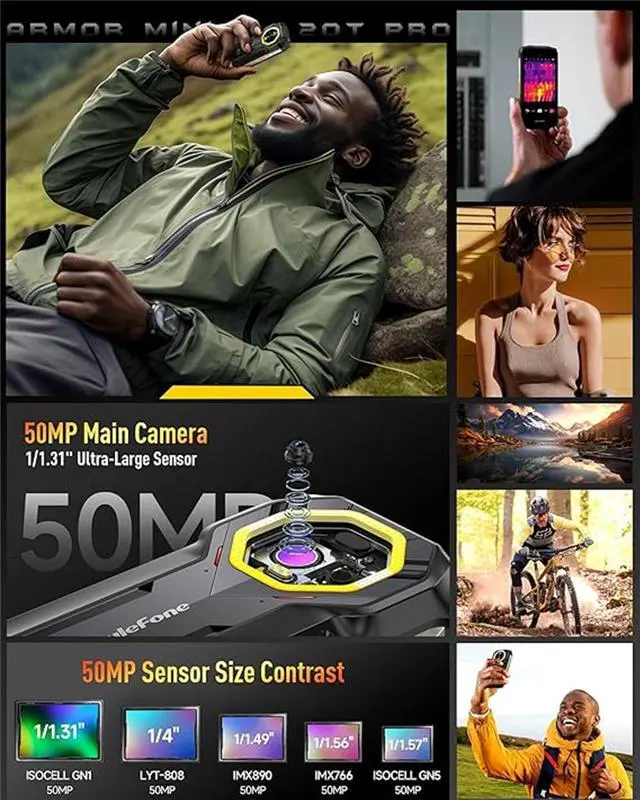 Alt view image 4 of 6 - Ulefone Armor Mini 20T Pro Phone 5G Global Version Rugged Phone, Thermal Imaging 16GB+256GB Smartphone 6200mAh 33W, 50MP+32MP Camera, 4.7" HD+, Android 14, IP68/IP69K, Dual SIM, NFC, GPS IR Blaster