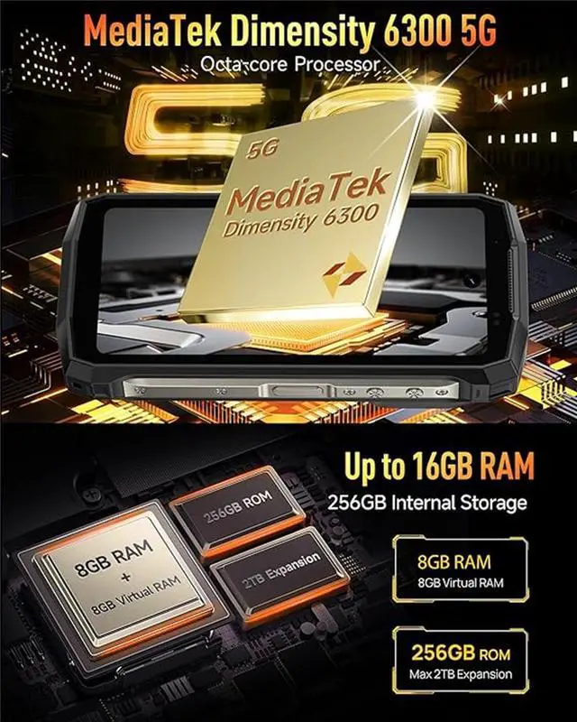 Alt view image 6 of 6 - Ulefone Armor Mini 20T Pro Phone 5G Global Version Rugged Phone, Thermal Imaging 16GB+256GB Smartphone 6200mAh 33W, 50MP+32MP Camera, 4.7" HD+, Android 14, IP68/IP69K, Dual SIM, NFC, GPS IR Blaster